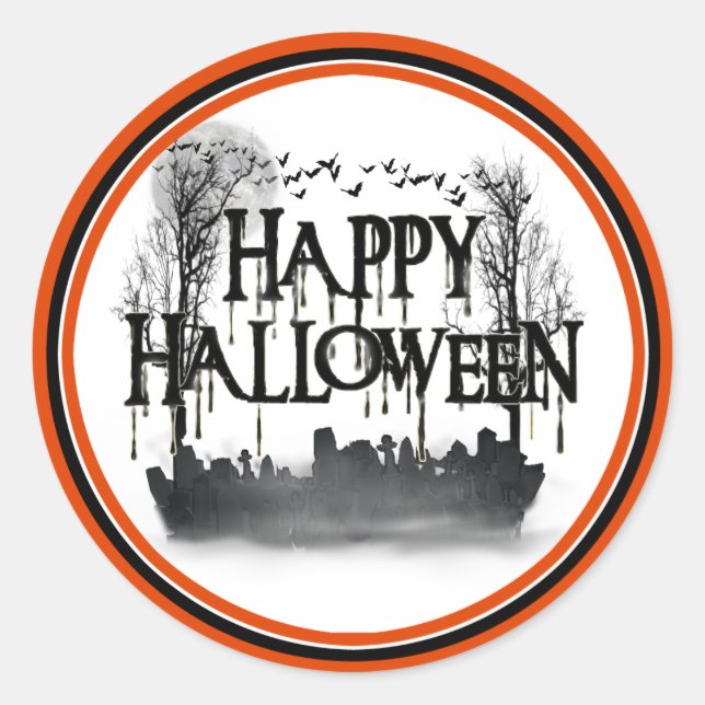 Sticker Rond Silhouette de la scène du cimetière d'Halloween (Devant)