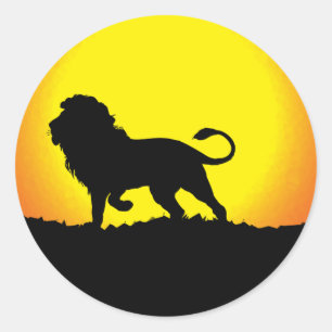 Sticker Rond Silhouette de lion contre le Sun