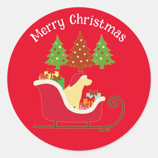 Sticker Rond Silhouette de Noël du Labrador jaune Rouge (Devant)