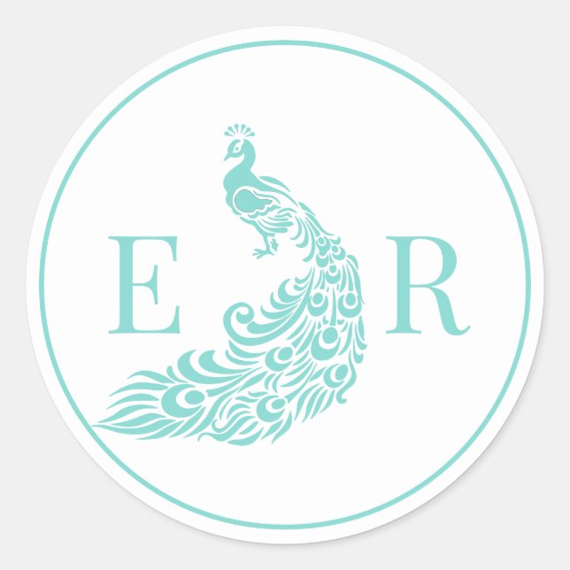 Sticker Rond Silhouette de paon #4 Couple 2 Monogramme initial  (Devant)