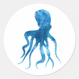 Sticker Rond Silhouette de poulpe aquarelle