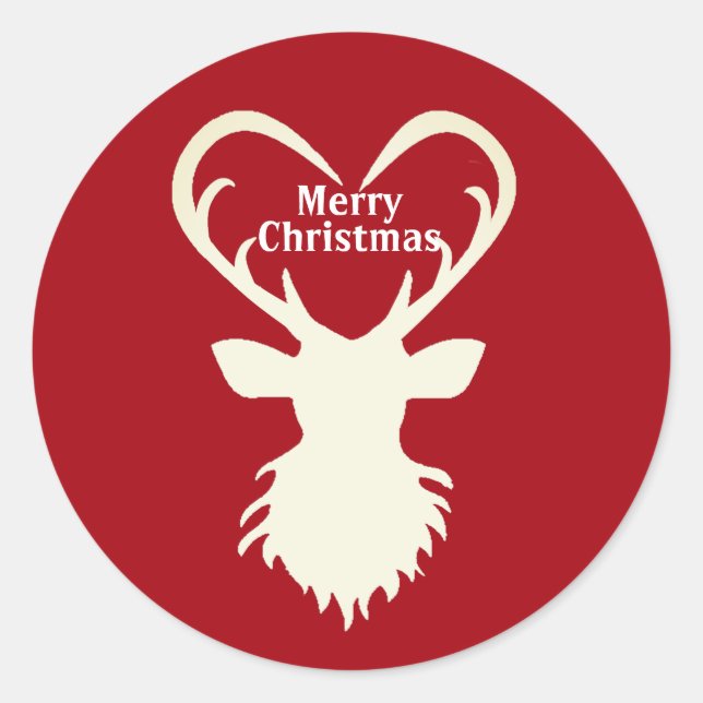 Sticker Rond Silhouette de rennes de Noël sur rouge (Devant)