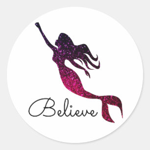 Sticker Rond Silhouette de sirène mauve tendance   Croire