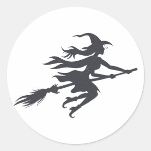 Sticker Rond Silhouette de sorcière - Choisir la couleur arri