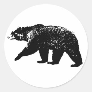 Sticker Rond Silhouette d'ours noir, graphique de Digitals