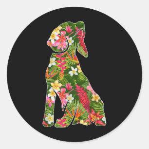 Sticker Rond Silhouette Drôle De Chien Beagle Hawaï Somme Flora