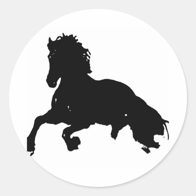 Sticker Rond Silhouette du cheval blanc noir (Devant)