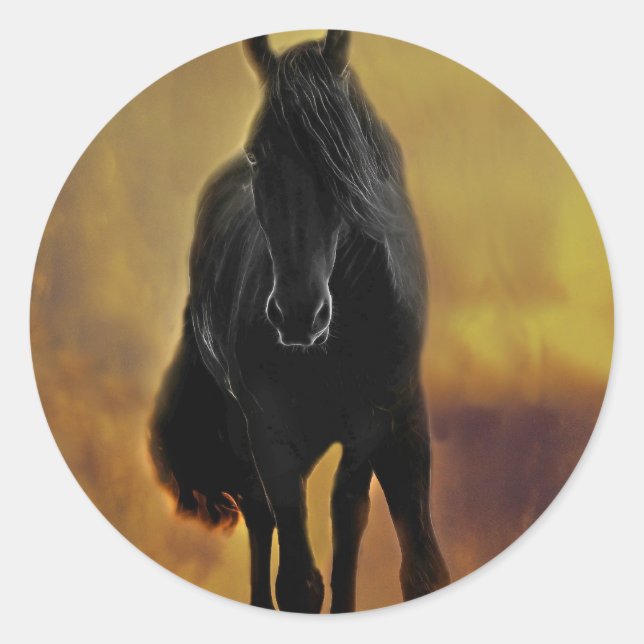 Sticker Rond Silhouette du cheval noir (Devant)