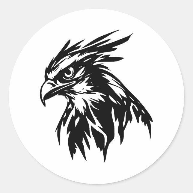Sticker Rond Silhouette élégante de tête d'Osprey en BW (Devant)
