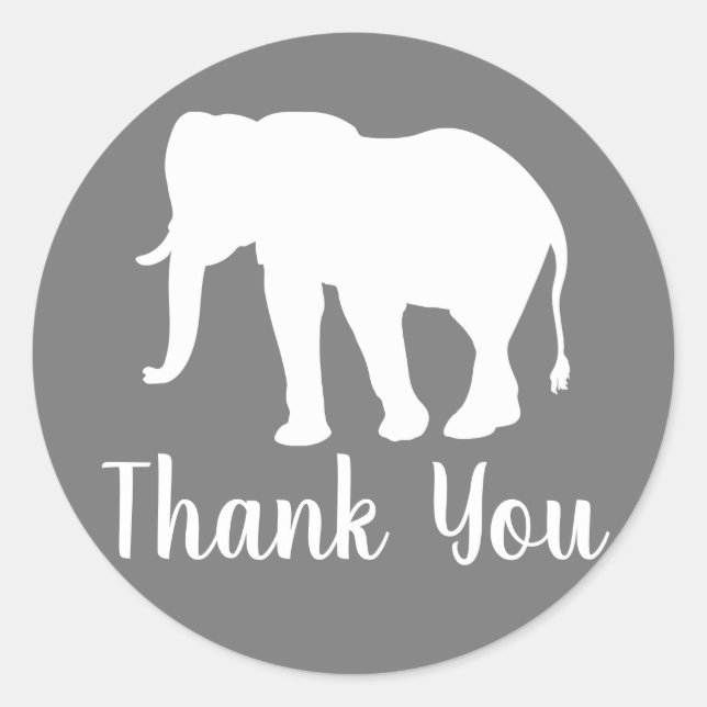 Sticker Rond Silhouette Eléphant Blanc Moderne Merci (Devant)