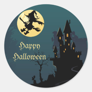Sticker Rond Silhouette hantée de Chambre et de sorcière