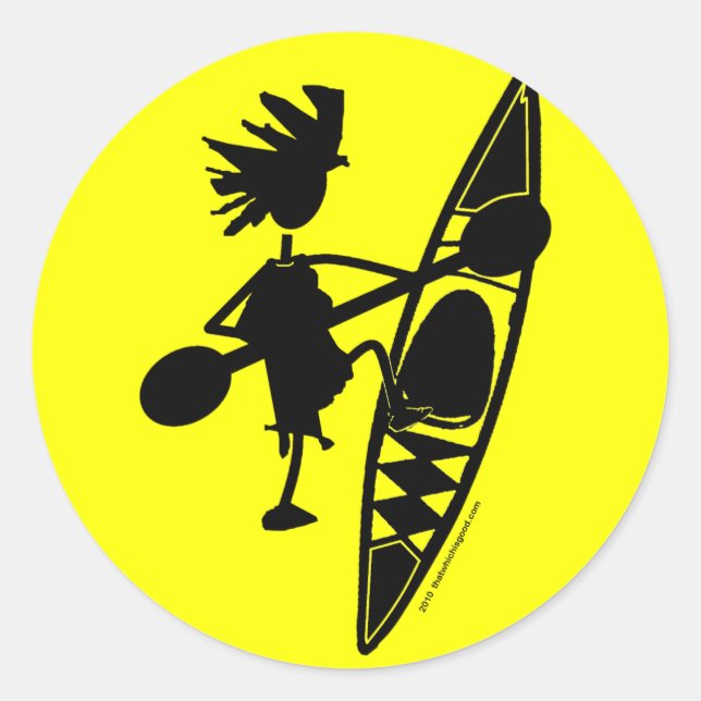 Sticker Rond Silhouette joyeuse de canoë de kayak (Devant)