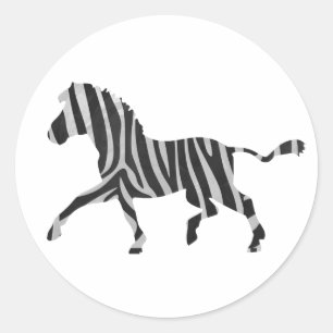Sticker Rond Silhouette noire et gris-clair de zèbre