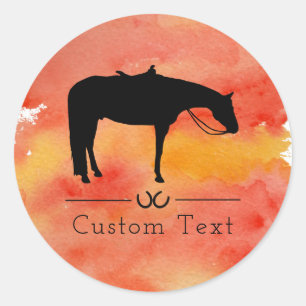 Sticker Rond Silhouette occidentale noire de cheval sur