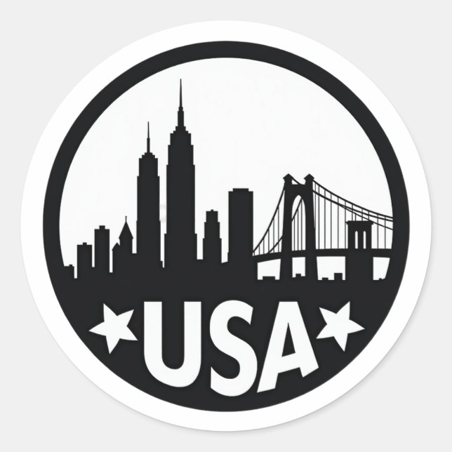 Sticker Rond Silhouette Skyline USA (Devant)