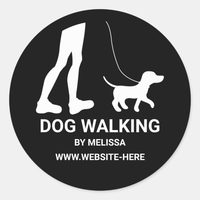 Sticker Rond Silhouette Stylé Marcheur De Chien Noir Et Blanc (Devant)