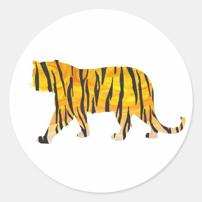 Sticker Rond Silhouette Tiger noir et orange (Devant)