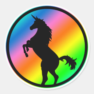 Sticker Rond Silhouette Unicorne Noir
