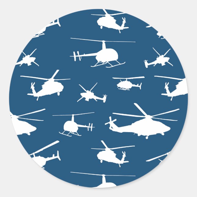 Sticker Rond Silhouettes d'hélicoptère // Bleu de marine // (Devant)