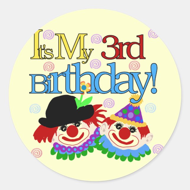 Sticker Rond Silly Clowns 3e Anniversaire Tshirts et cadeaux (Devant)