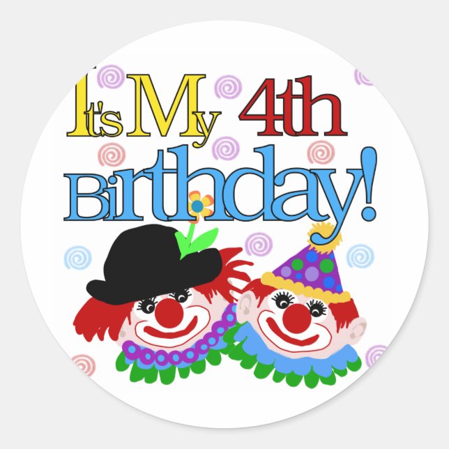 Sticker Rond Silly Clowns 4th Birthday Tshirts et cadeaux (Devant)