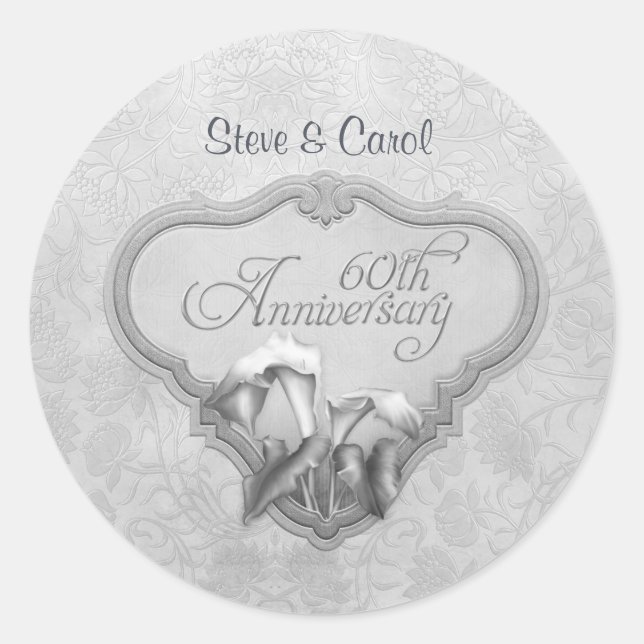 Sticker Rond Silver Calla 60e anniversaire du Mariage (Devant)