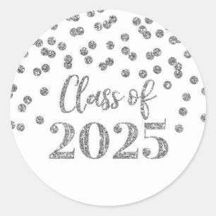 Sticker Rond Silver Confetti Graduation 2025