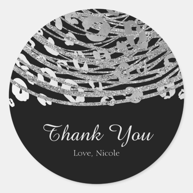 Sticker Rond Silver Glam Cheetah Print Exotic Party Favoriser (Devant)