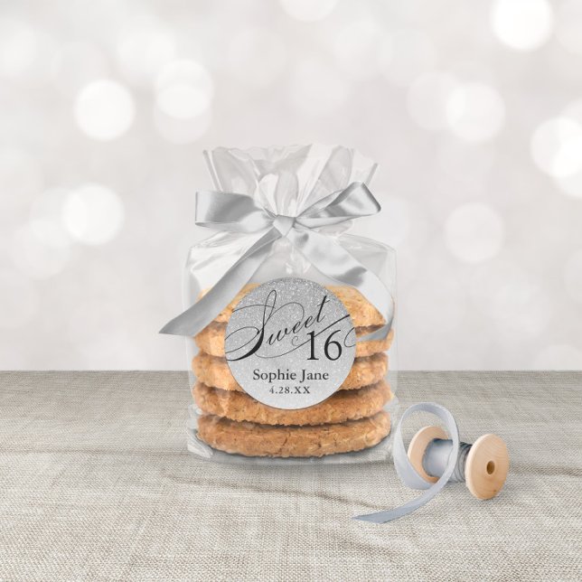 Sticker Rond Silver Glam Parties scintillant Sweet 16 Personnal (Créateur téléchargé)