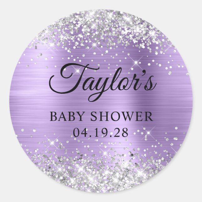 Sticker Rond Silver Glitter Lumière Purple Foil Douche bébé (Devant)