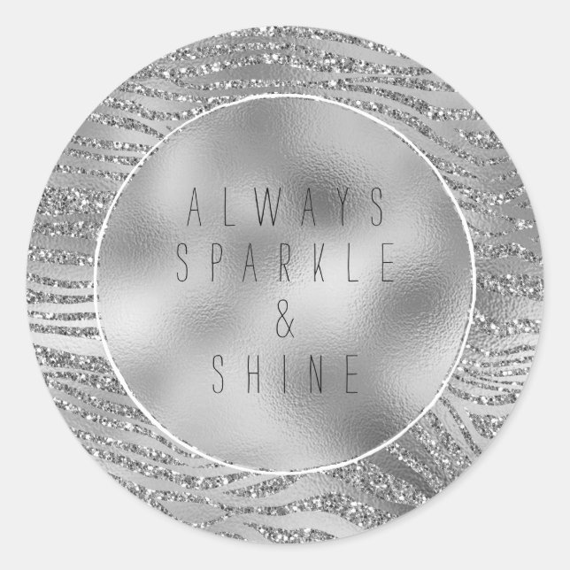 Sticker Rond Silver Glitz Zebra Print (Devant)