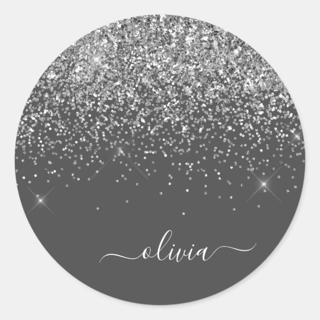 Sticker Rond Silver Grey Girl Parties scintillant étincelante N (Devant)