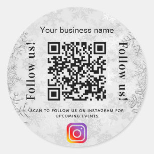 Sticker Rond Silver hiver nom d'entreprise qr code instagram