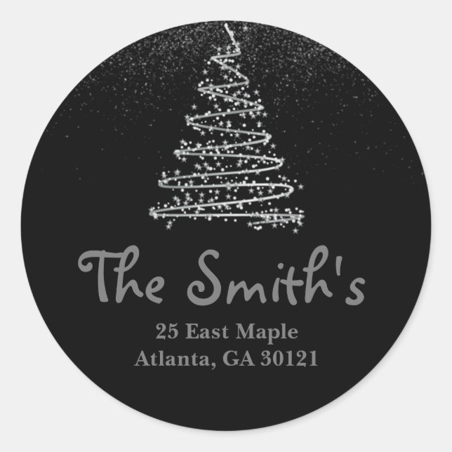 Sticker Rond Silver Holiday/Christmas Tree Adresse de retour (Devant)