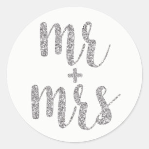Sticker Rond Silver M. & Mme autocollants, parties scintillant,