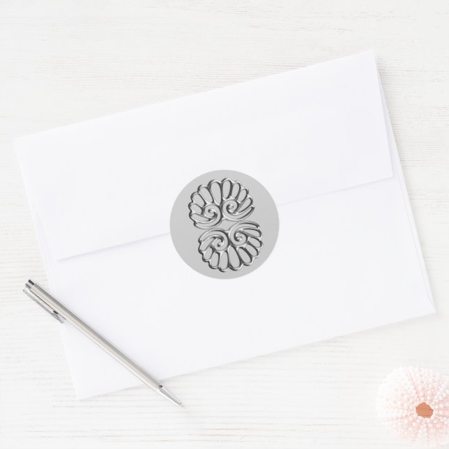 Sticker Rond Silver Mariage damassé (Enveloppe)