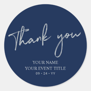 Sticker Rond Silver & Marine Blue Anniversaire Merci Favoriser