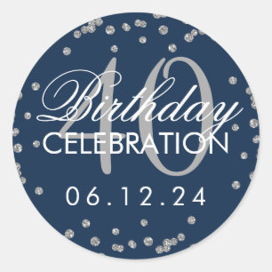 Sticker Rond Silver Navy Bleu 40e anniversaire Parties scintill