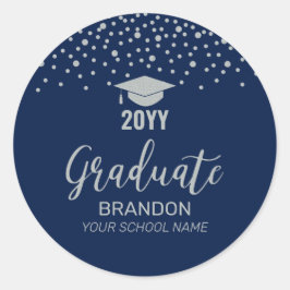 Sticker Rond Silver Navy Confetti 2022 Graduation Party Favor