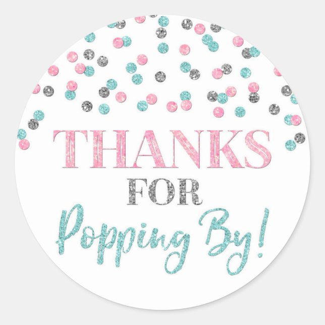 Sticker Rond Silver Pink Blue Confetti Merci pour Popup By (Devant)