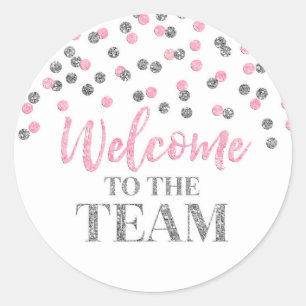 Sticker Rond Silver Pink Confetti Bienvenue dans l'équipe