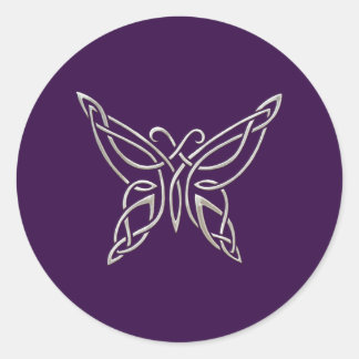 Sticker Rond Silver Purple Celtic Butterfly Curling