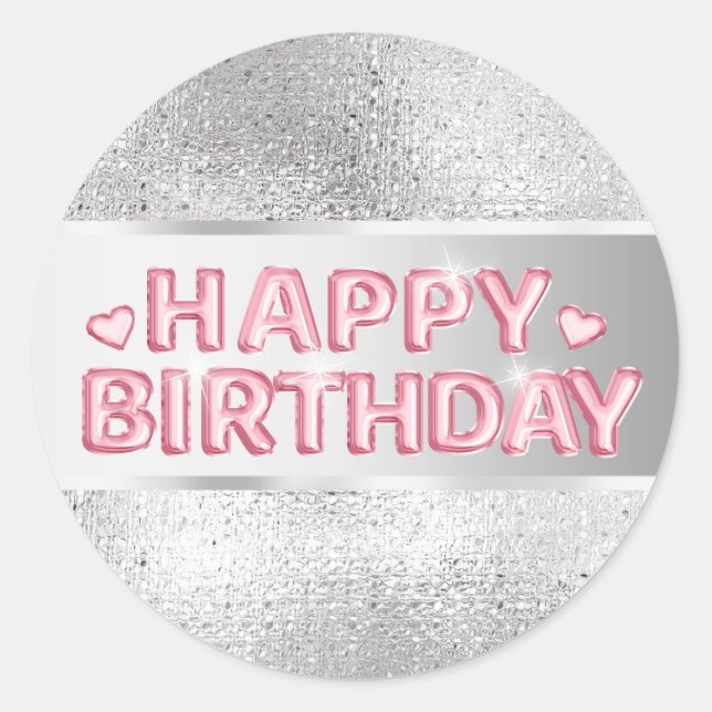 Sticker Rond Silver rose heureux anniversaire 3d souhaits fille (Devant)