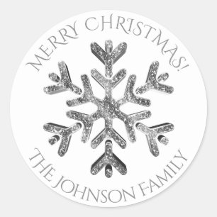 Sticker Rond Silver Snowflake Élégante Parties scintillant Rega