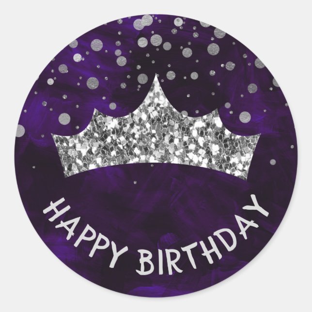 Sticker Rond Silver Tiara avec bokee argent et violet anniversa (Devant)