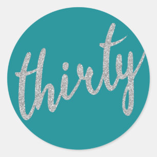 Sticker Rond Silver Turquoise 30 Anniversaire Parties scintilla