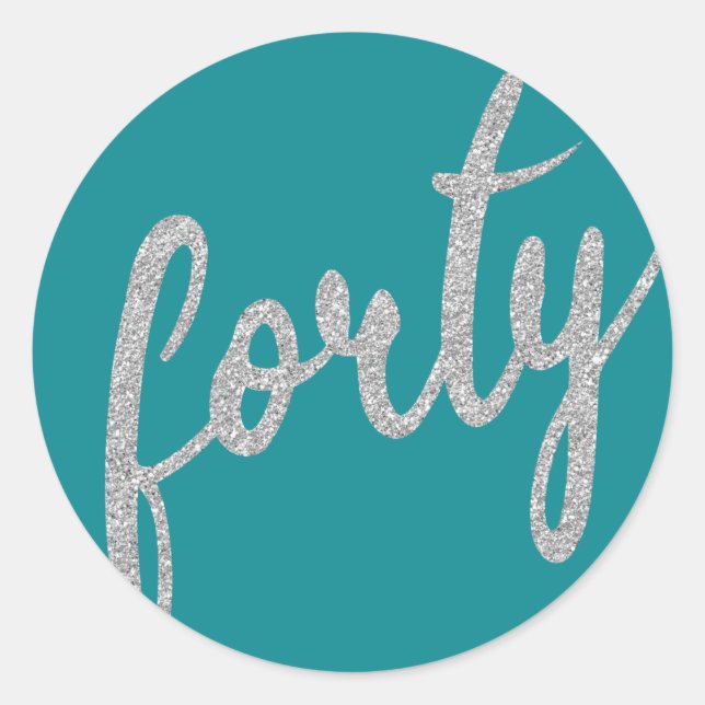 Sticker Rond Silver Turquoise 40 Anniversaire Parties scintilla (Devant)