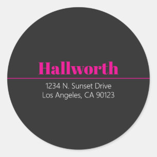 Sticker Rond Simple Adresse Rose et Noir démodé Moderne