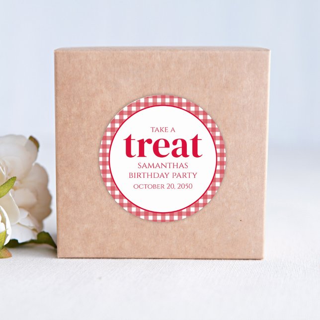 Sticker Rond Simple Anniversaire Treat Favoriser la En vichy ro (Créateur téléchargé)