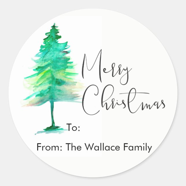 Sticker Rond Simple, aquarelle sapin de Noël (Devant)